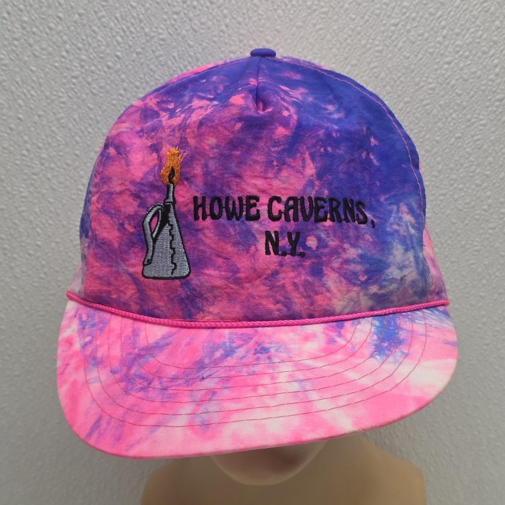 Howe Caverns Snapack Hat Cap Neon Pink Purple Adjustable Vintage Retro
